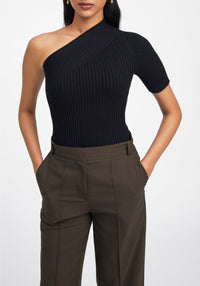 T-shirt asymétrique côtelé - Black