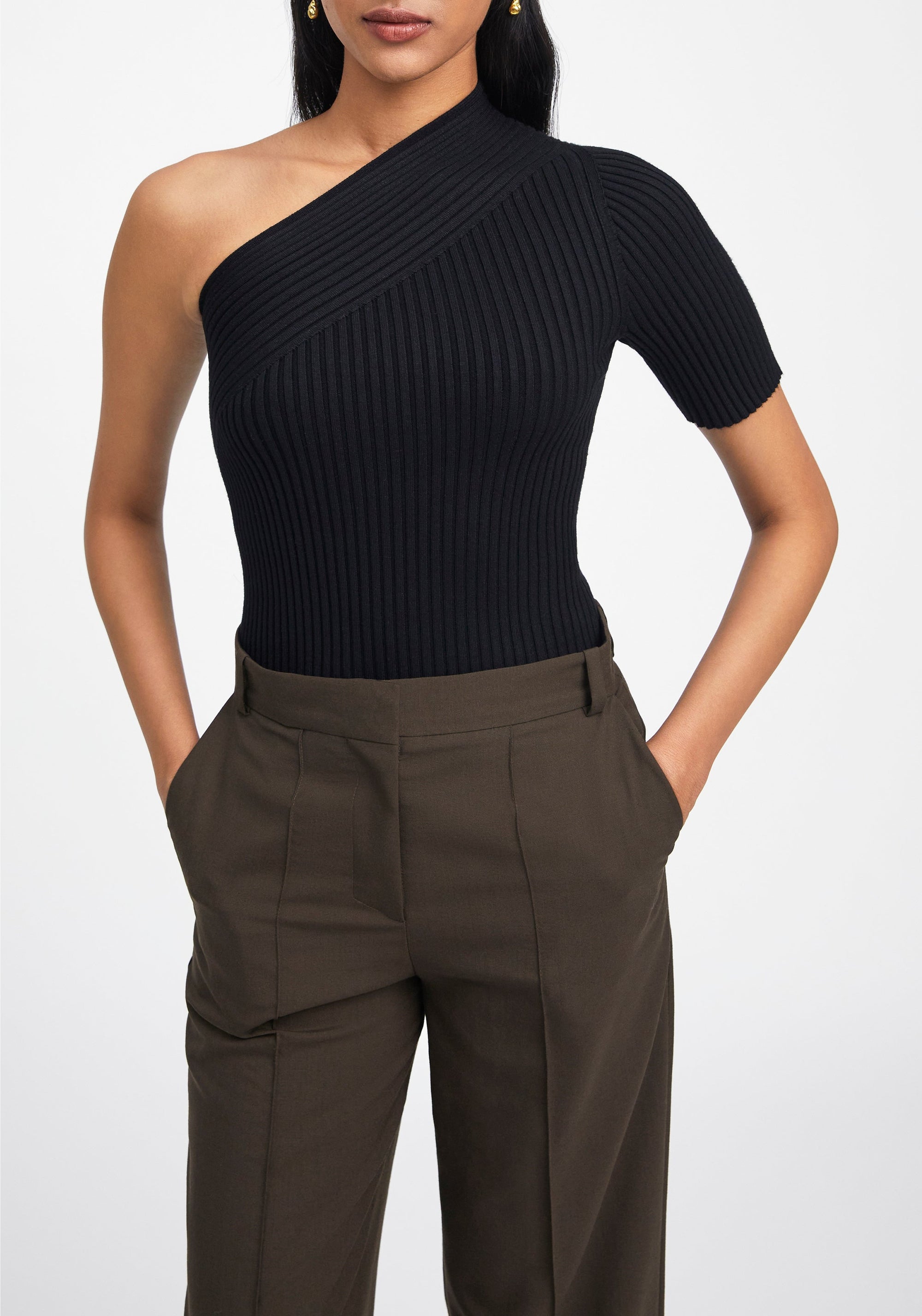 T-shirt asymétrique côtelé - Black