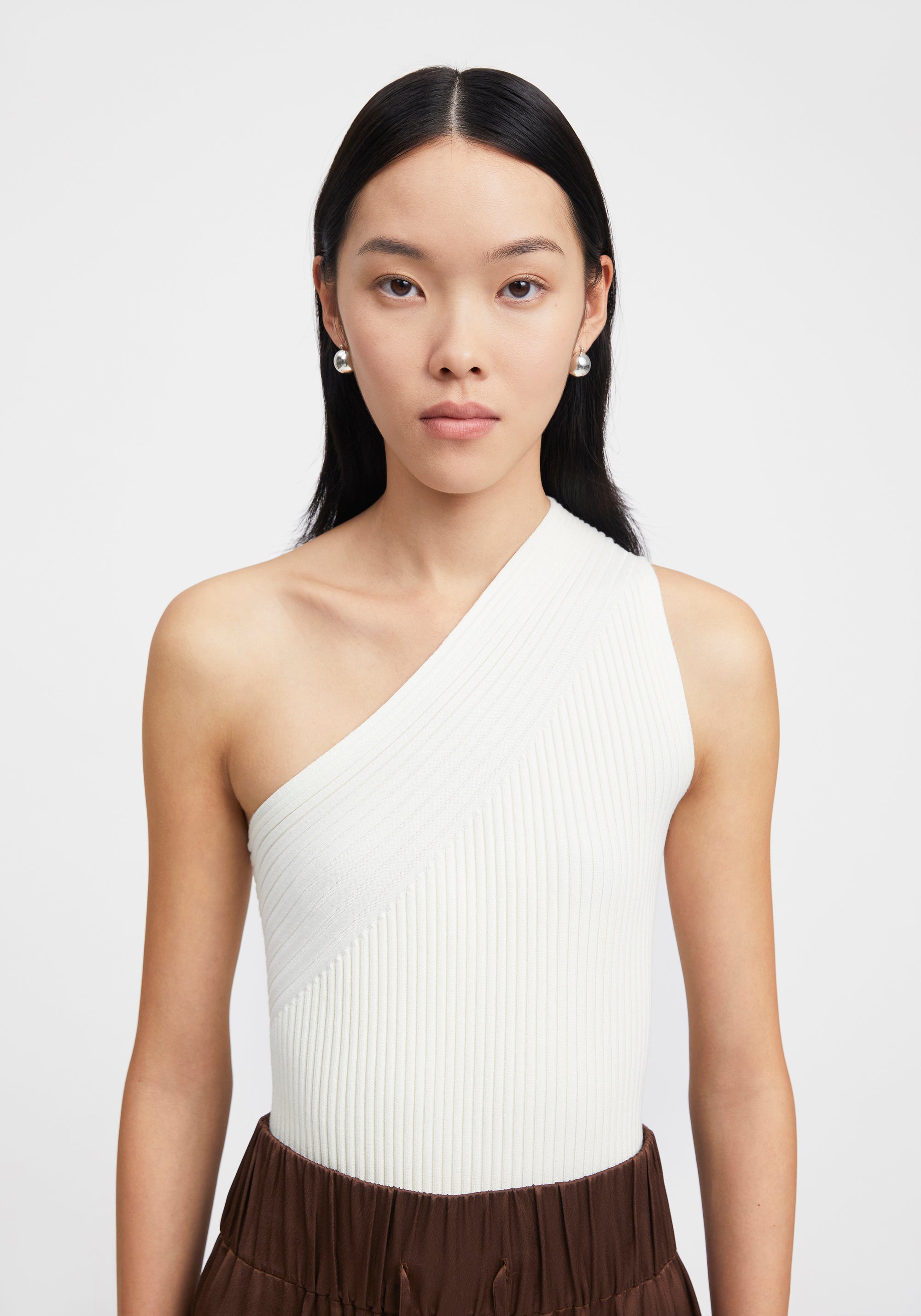 Body asymétrique côtelé - Crème