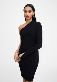 Robe longue asymétrique et côtelée - Black