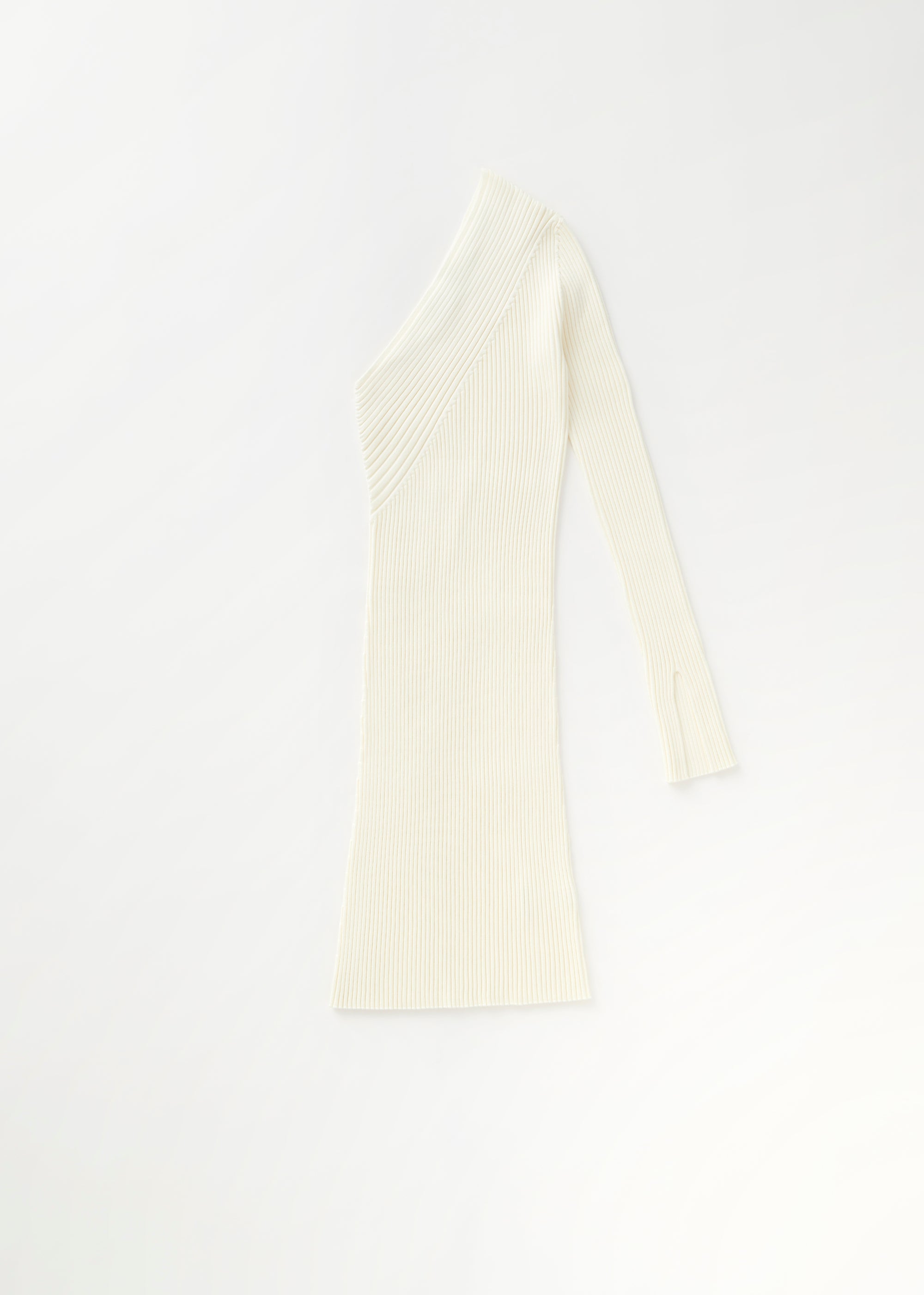 Robe courte asymétrique et côtelée - Crème