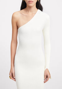Robe courte asymétrique et côtelée - Crème