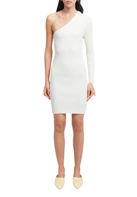 Robe courte asymétrique et côtelée - Crème