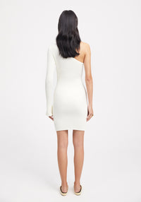 Robe courte asymétrique et côtelée - Crème