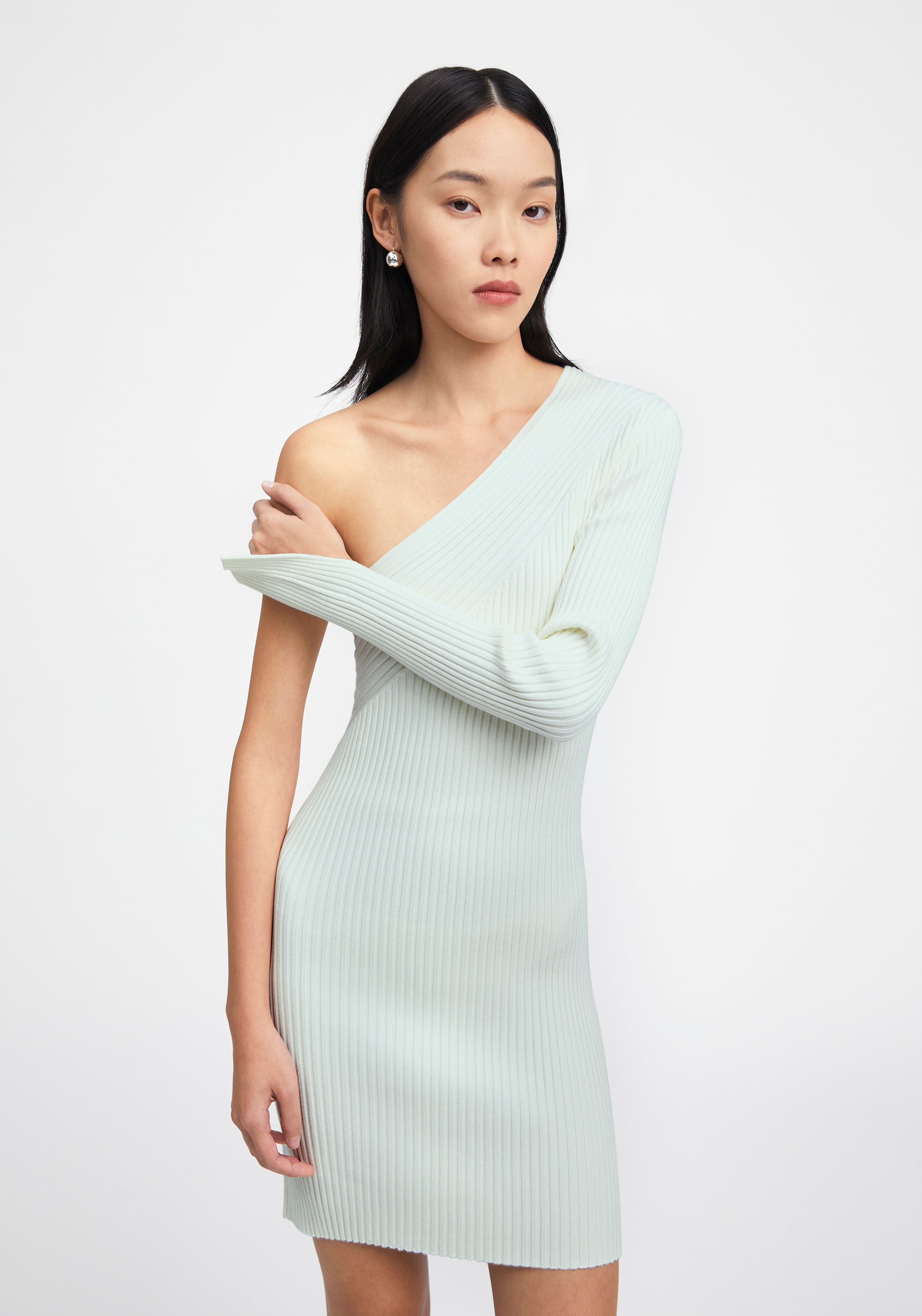 Robe courte asymétrique et côtelée - Sage