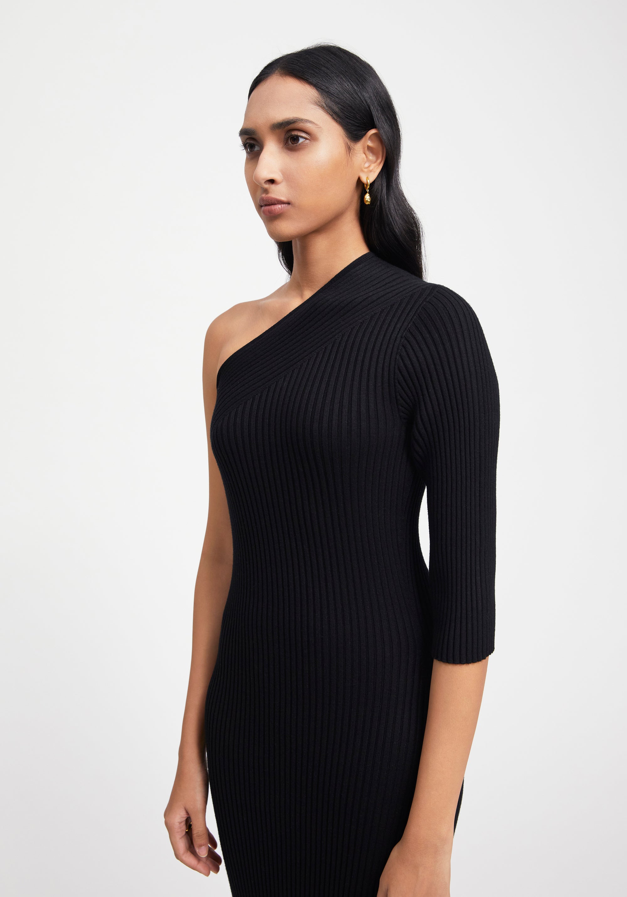 Robe longue asymétrique et côtelée - Black