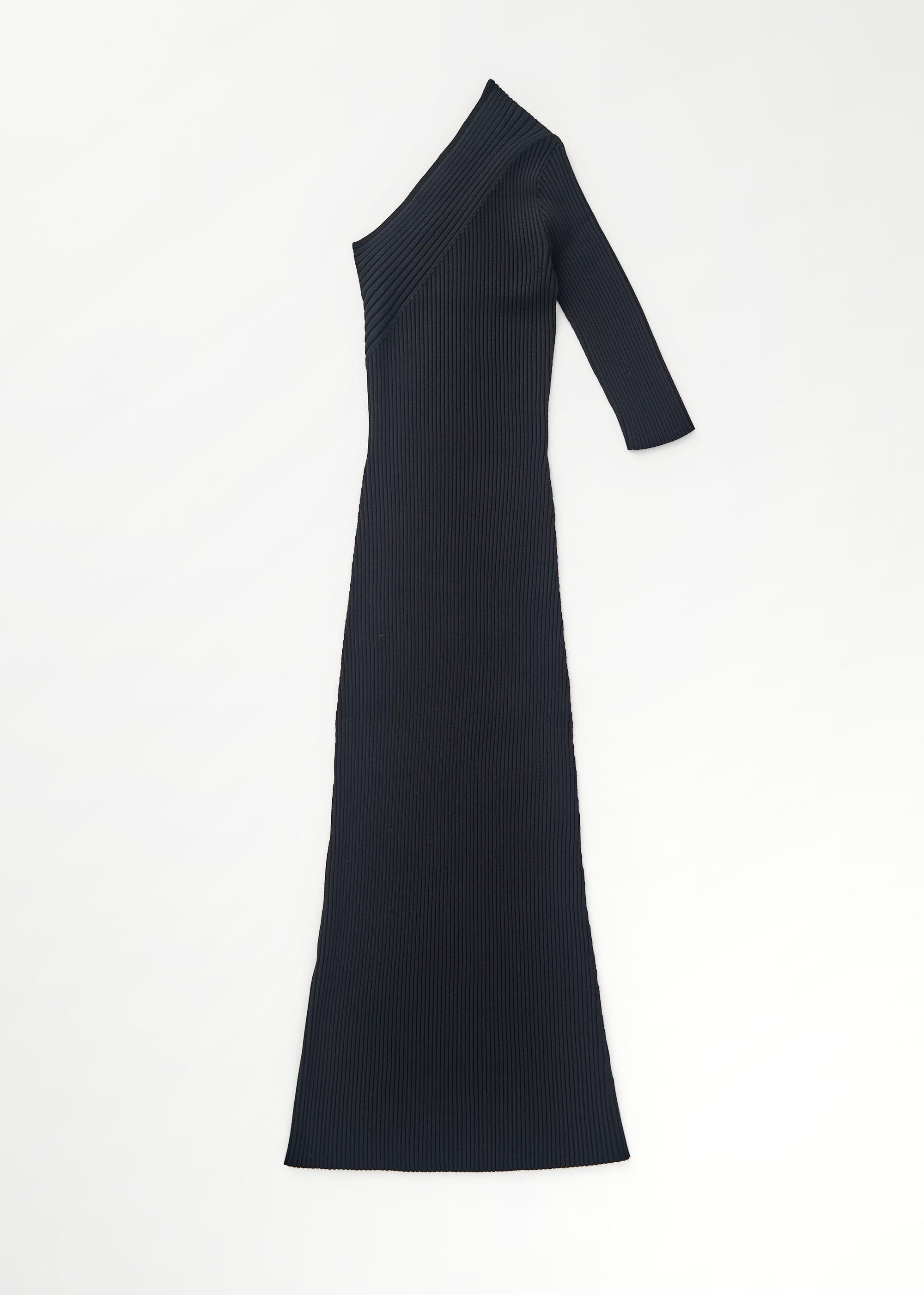 Robe longue asymétrique et côtelée - Black
