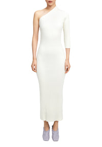 Robe longue asymétrique et côtelée - Crème