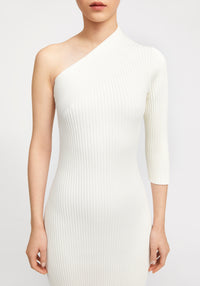 Robe longue asymétrique et côtelée - Crème