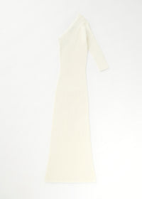 Robe longue asymétrique et côtelée - Crème