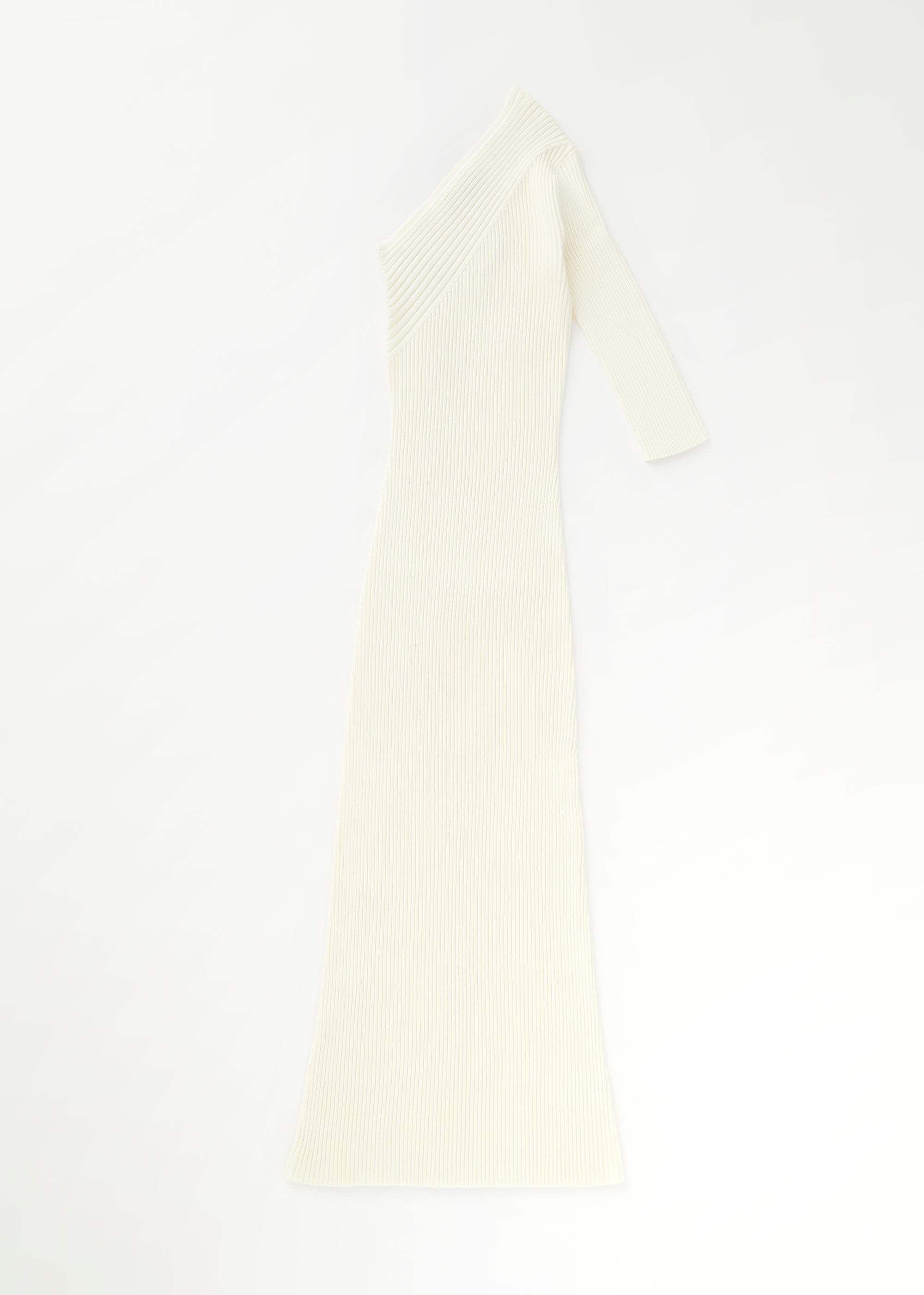 Robe longue asymétrique et côtelée - Crème