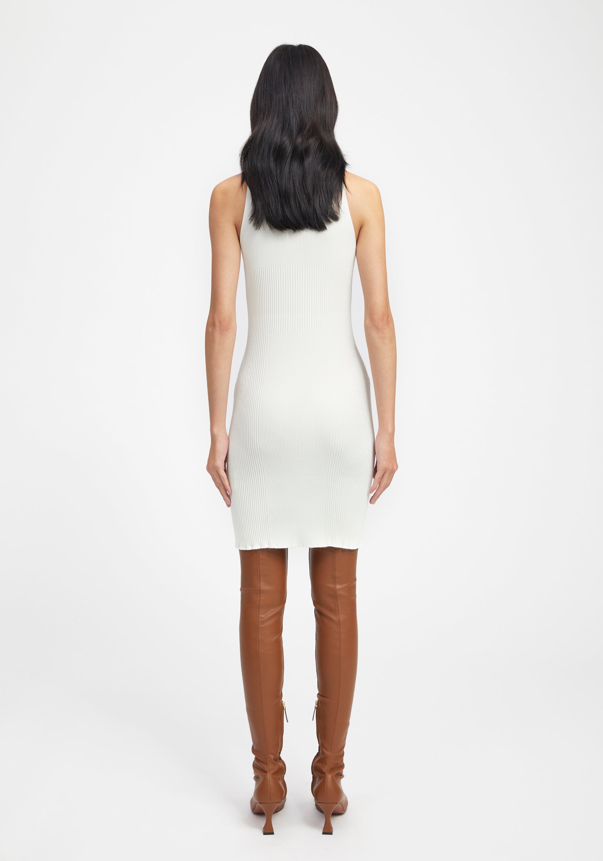 Robe courte côtelée sans manches - Crème