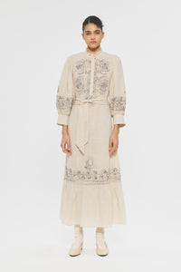Robe longue brodée Ziggy - Cream