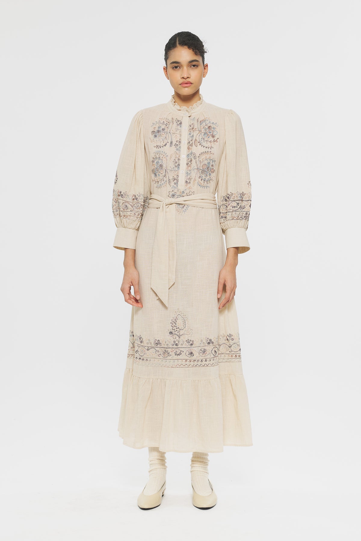 Robe longue brodée Ziggy - Cream