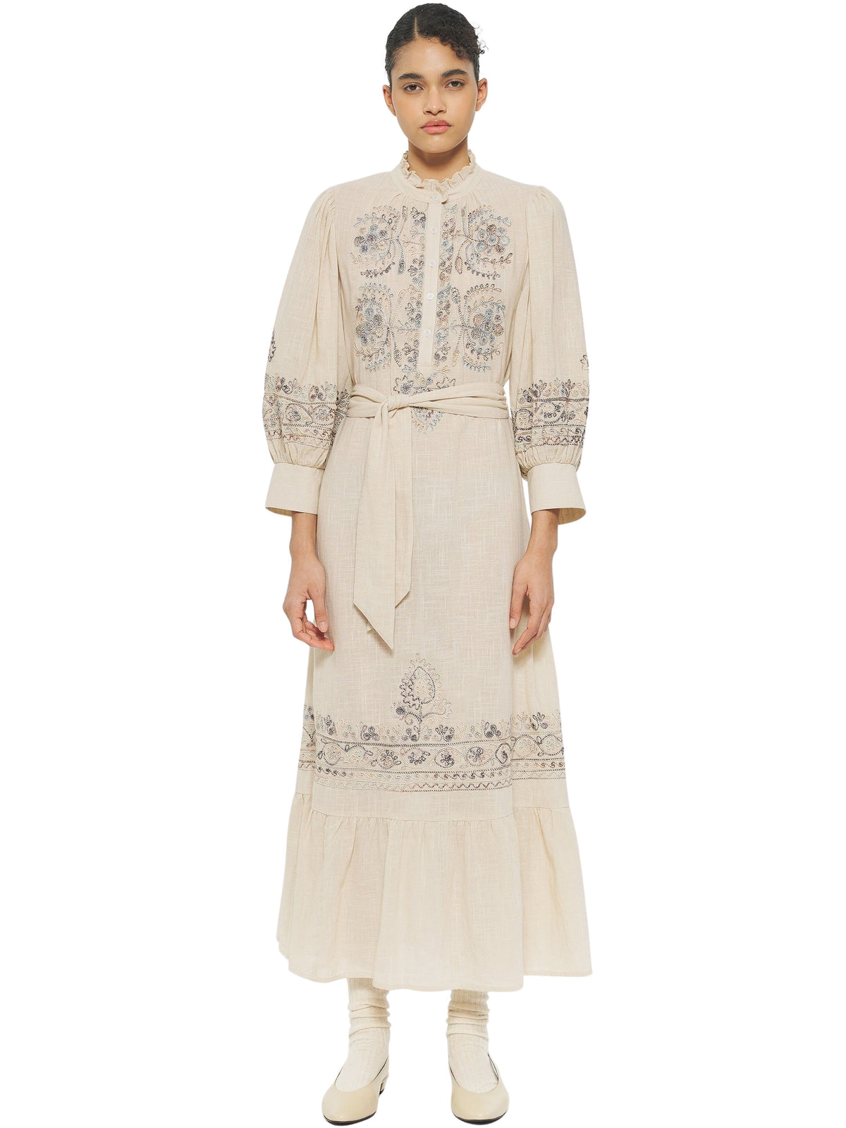 Robe longue brodée Ziggy - Cream