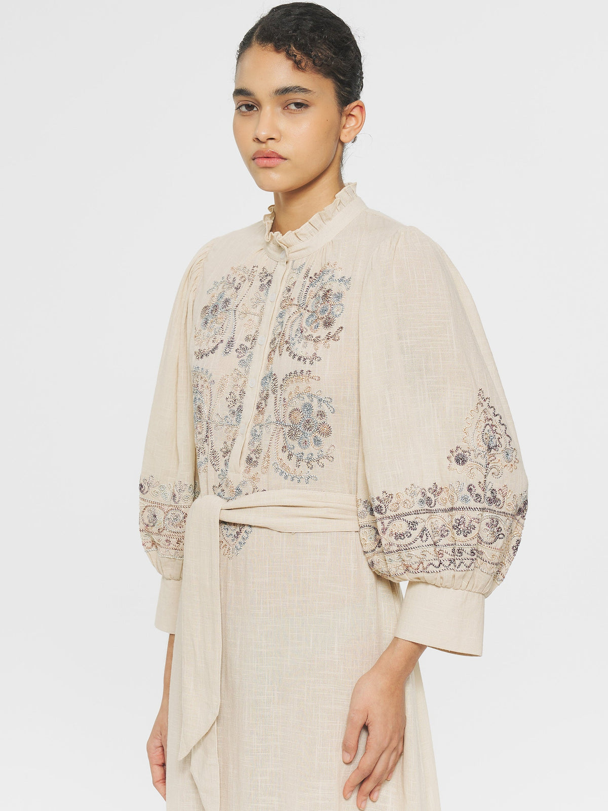 Robe longue brodée Ziggy - Cream