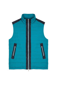 Sleeveless silk waistcoat with leather detailing - Peacock