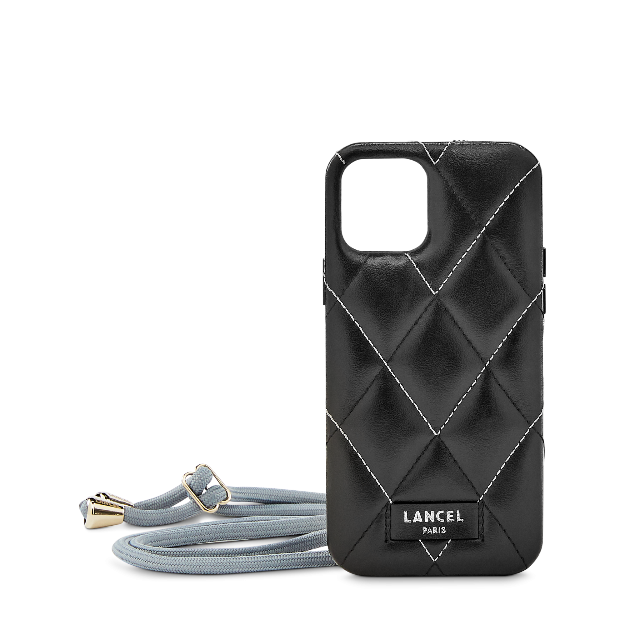 Coque iPhone 12 bandoulière Quilted - Noir