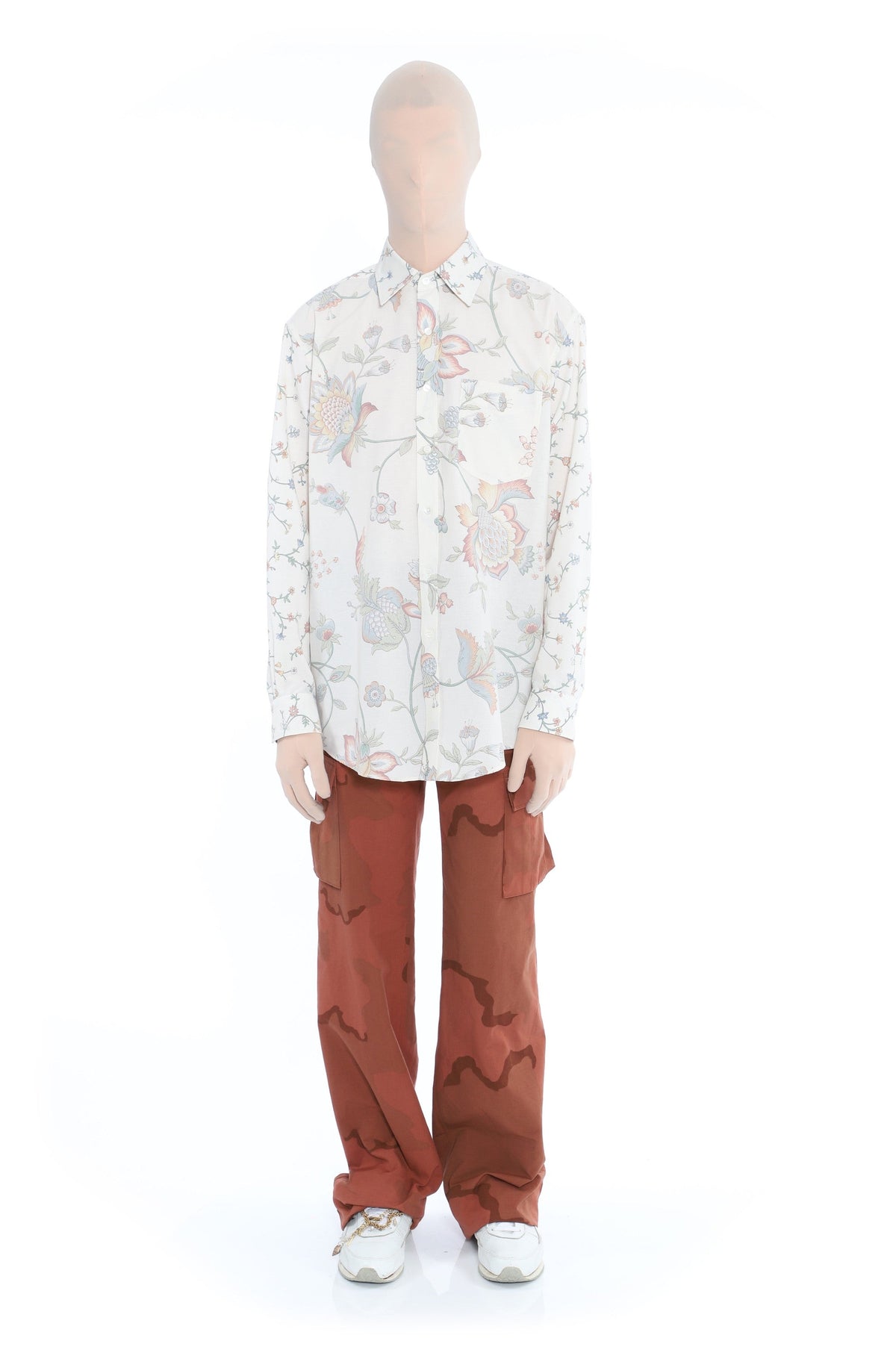 Chemise ample drap Upcyclée - Broken White & Print