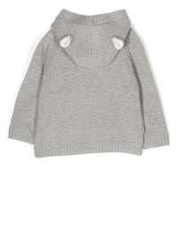 Hooded jumper with wool bear face - Cloud Grey