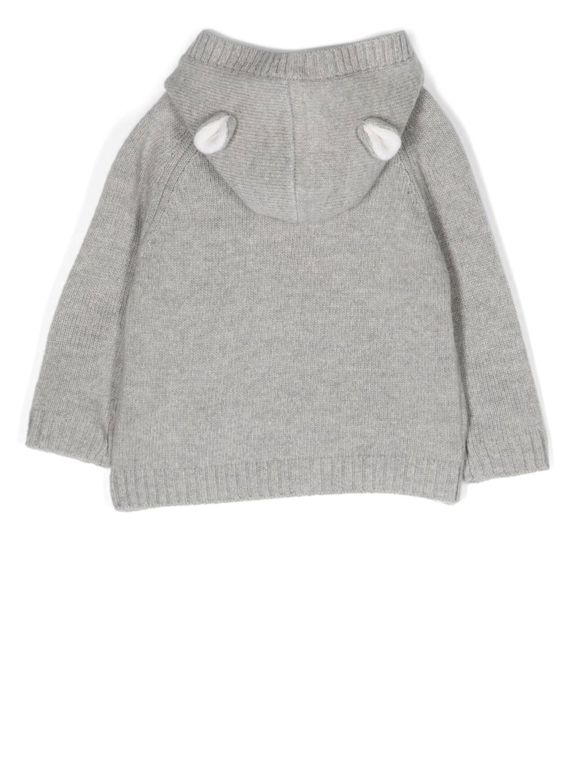 Hooded jumper with wool bear face - Cloud Grey