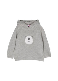 Hooded jumper with wool bear face - Cloud Grey