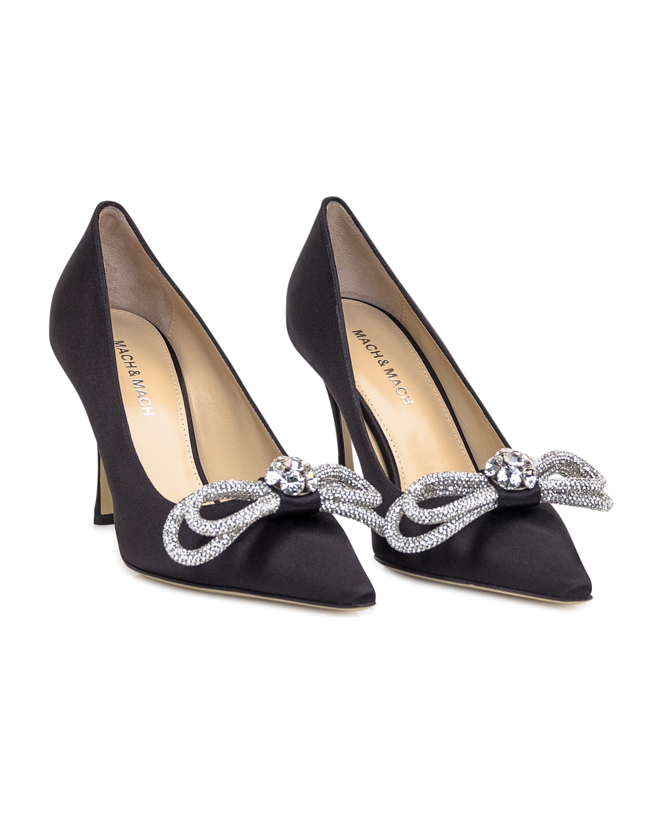 Double Bow 95 satin & rhinestone pumps - Black