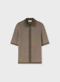SAND AND OLIVE GREEN VANIS? KNIT SHORT SLEEVES SHIRT