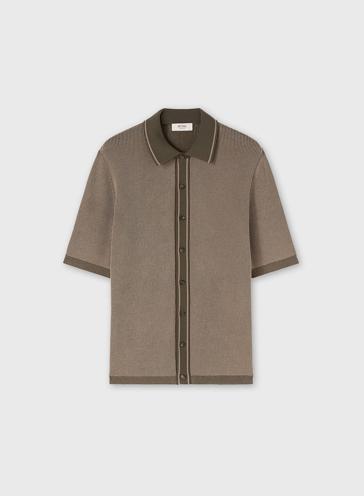 SAND AND OLIVE GREEN VANIS? KNIT SHORT SLEEVES SHIRT