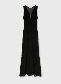 BLACK JACQUARD KNIT DRESS WITH NET DETAIL