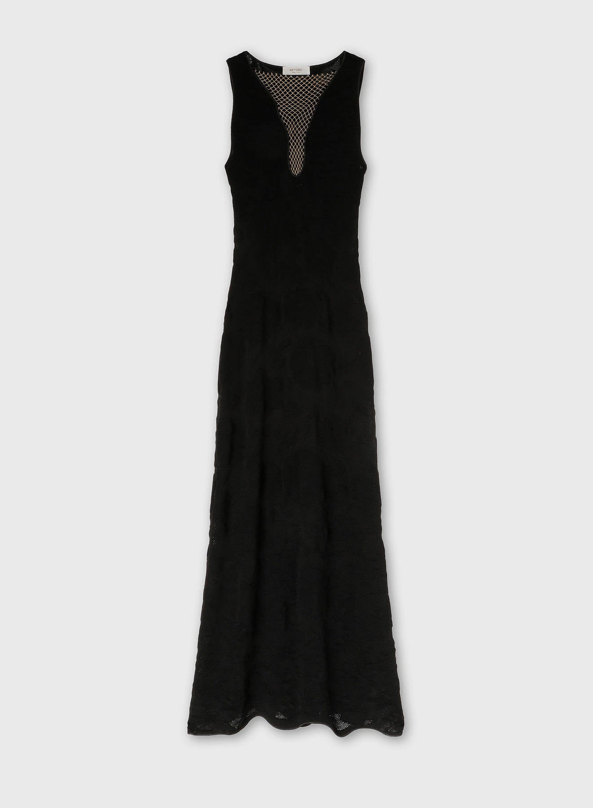 BLACK JACQUARD KNIT DRESS WITH NET DETAIL
