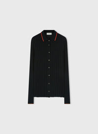 BLACK + RED AND CAMEL CASHMERE RIBBED CARDIGAN