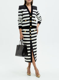 Cardigan en jersey court rayé - Noir & Blanc