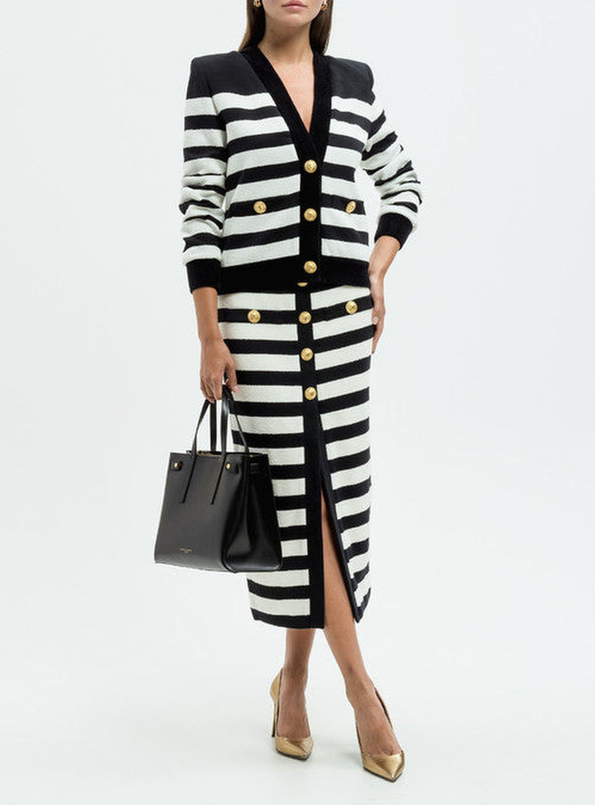 Cardigan en jersey court rayé - Noir & Blanc