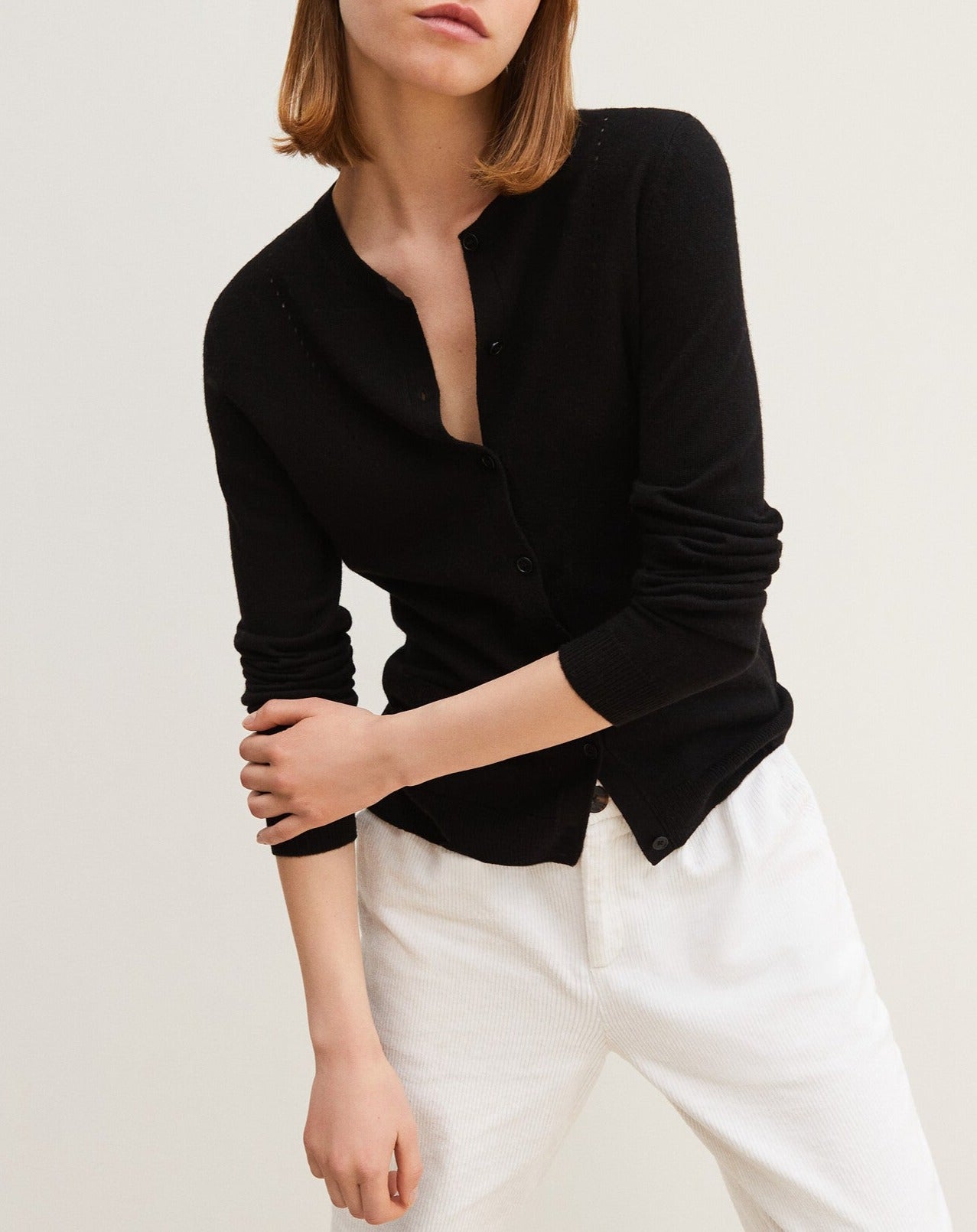 Slim-fit cardigan with cashmere and silk pockets - Givre