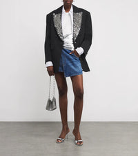 BLACK EMBROIDERED BLAZER IN WOOL GRAIN DE POUDRE