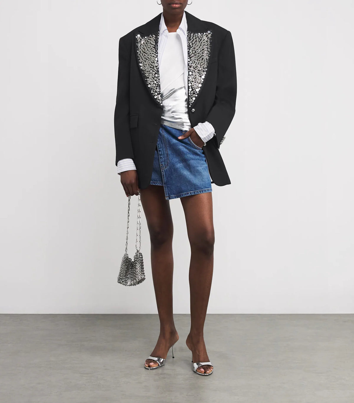 BLACK EMBROIDERED BLAZER IN WOOL GRAIN DE POUDRE
