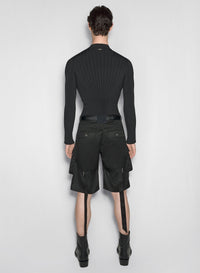 RAW BLUE / BLACK // raw blue bi-material denim shorts