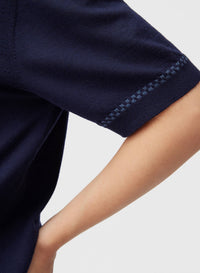 NAVY AND AVIO CUFF MICRO CHECK DETAIL SHORT SLEEVE POLO