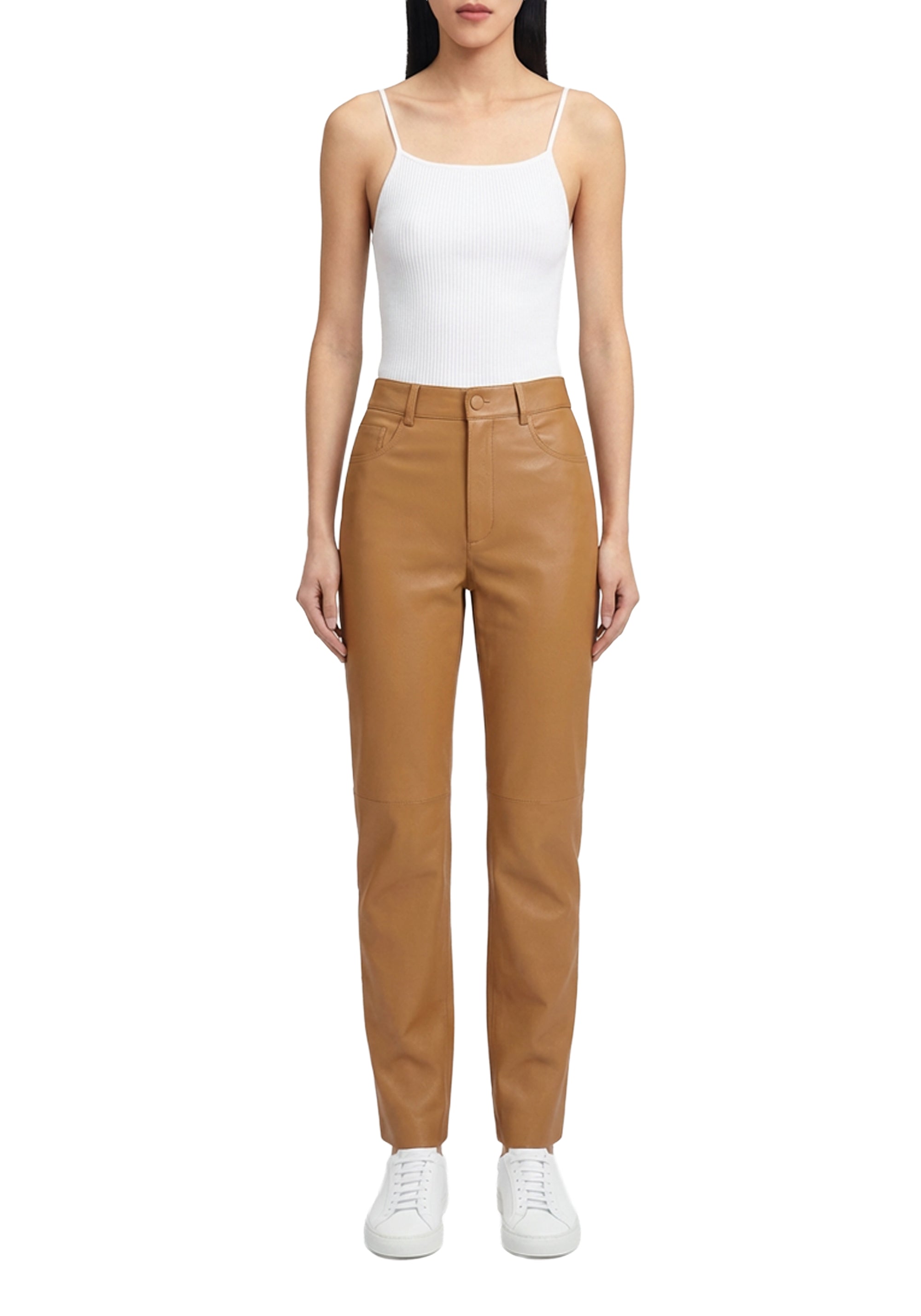 Pantalon droit Fable en cuir - Tan