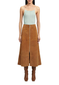 Jupe longue Guinea en cuir - Camel