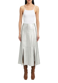 Jupe midi Chateau en cuir - Silver