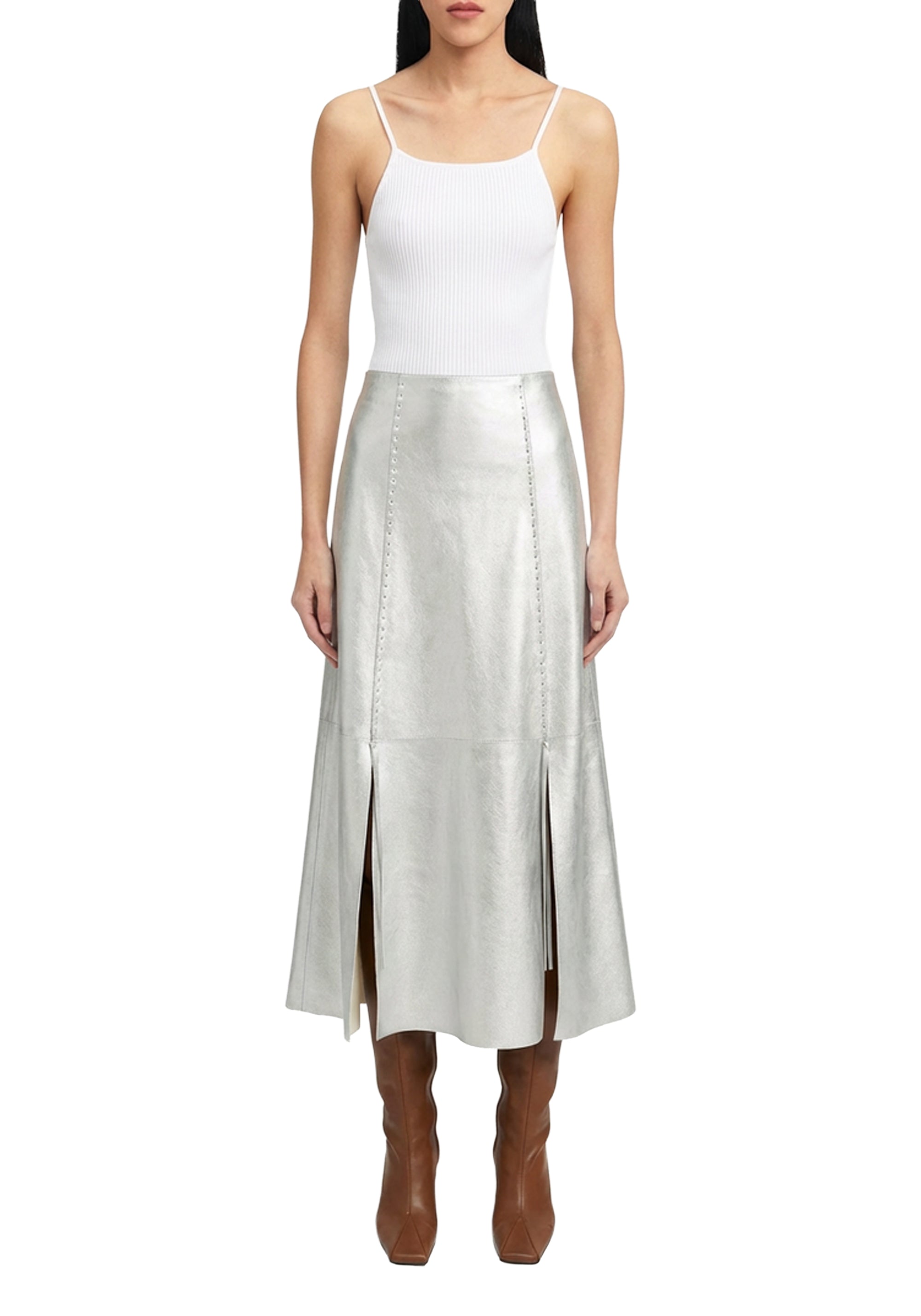Jupe midi Chateau en cuir - Silver