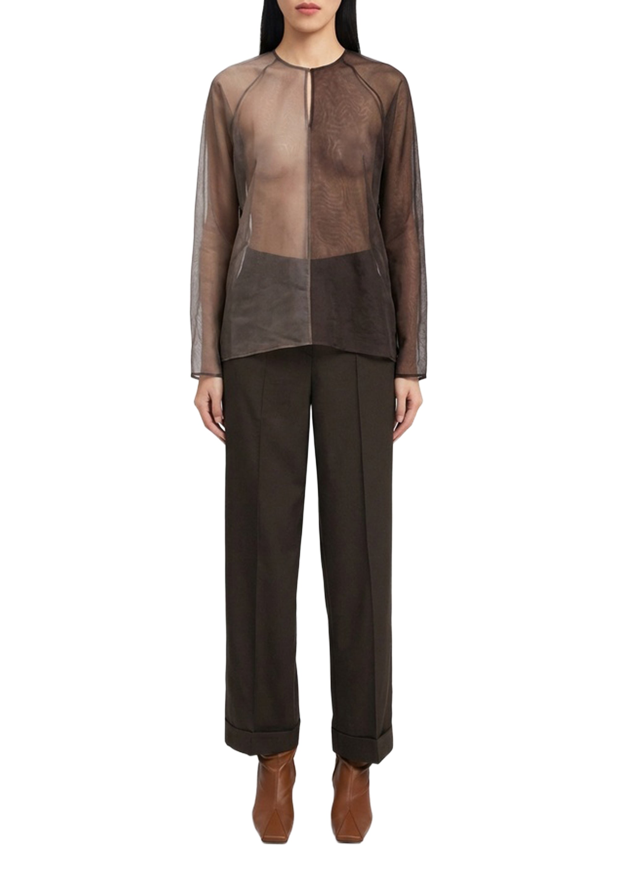 Blouse Dallas à manches longues en soie - Taupe