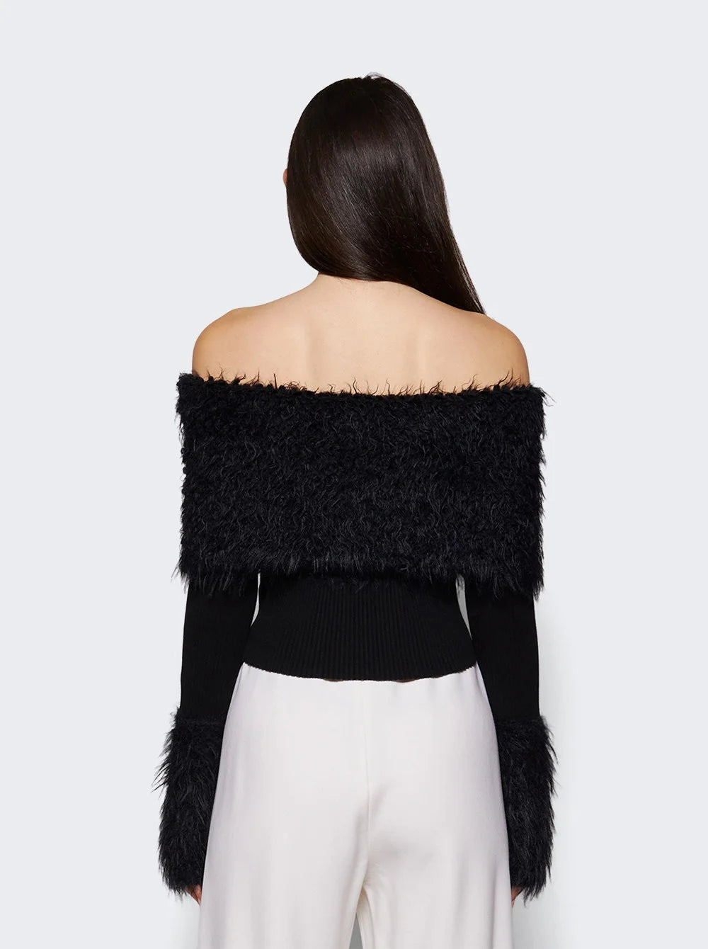 Mix Viscose Ribbed And Hairy Details Sweater - Black