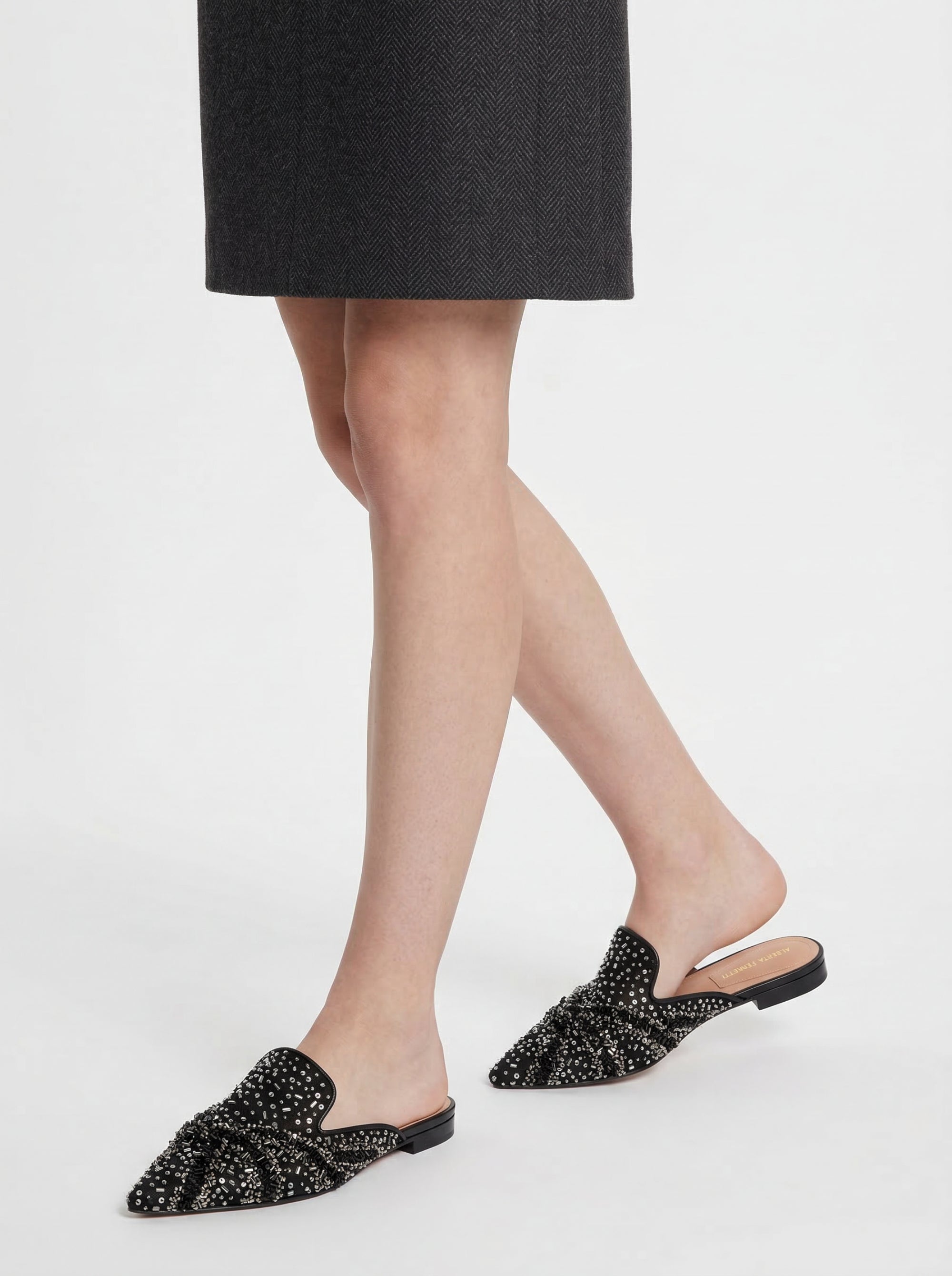Mules Mia en filet avec sequins et perles - Dark Grey
