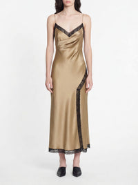 Silk blend midi dress with lace - Beige