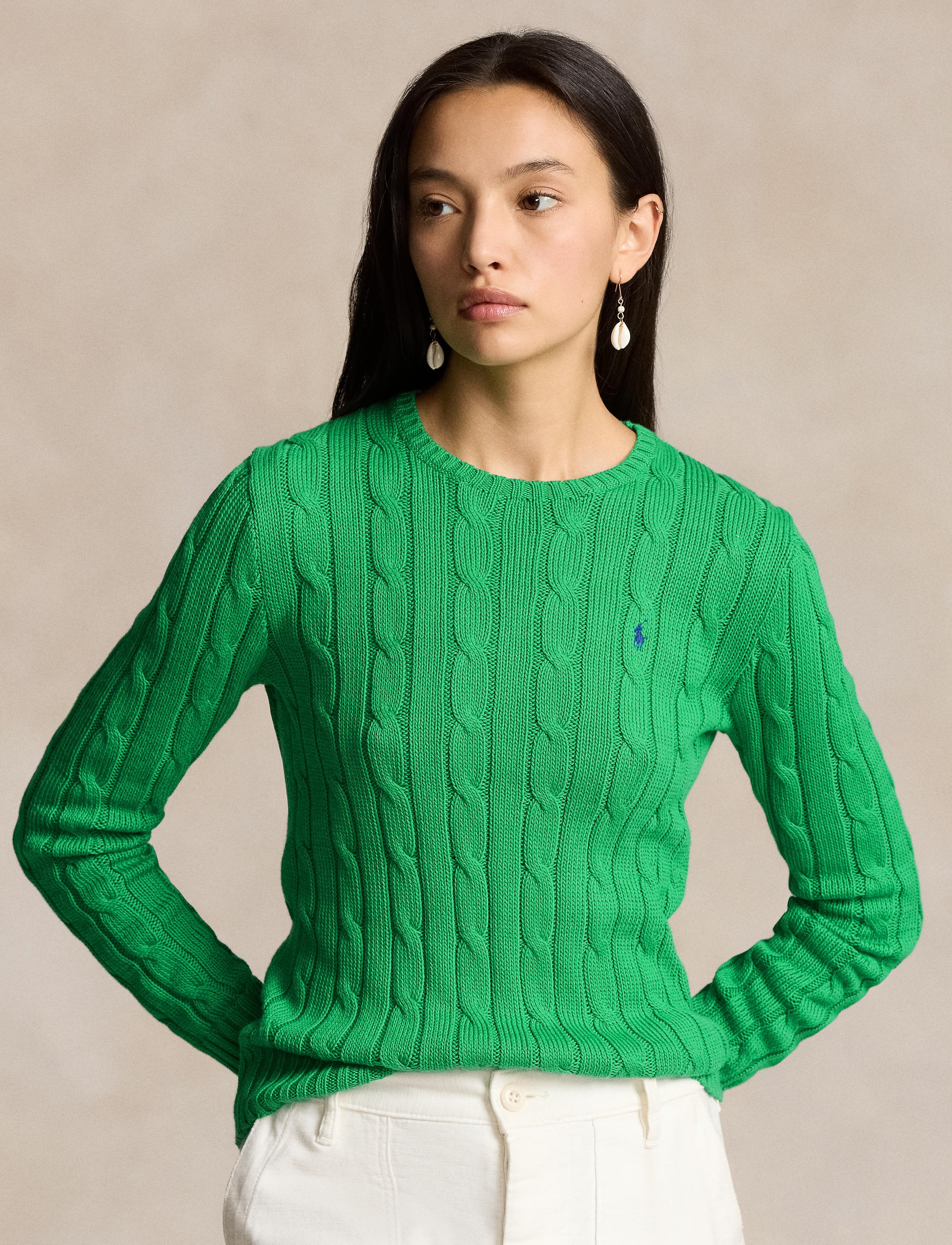 Pull Julianna torsadé à col rond en coton - Preppy Green