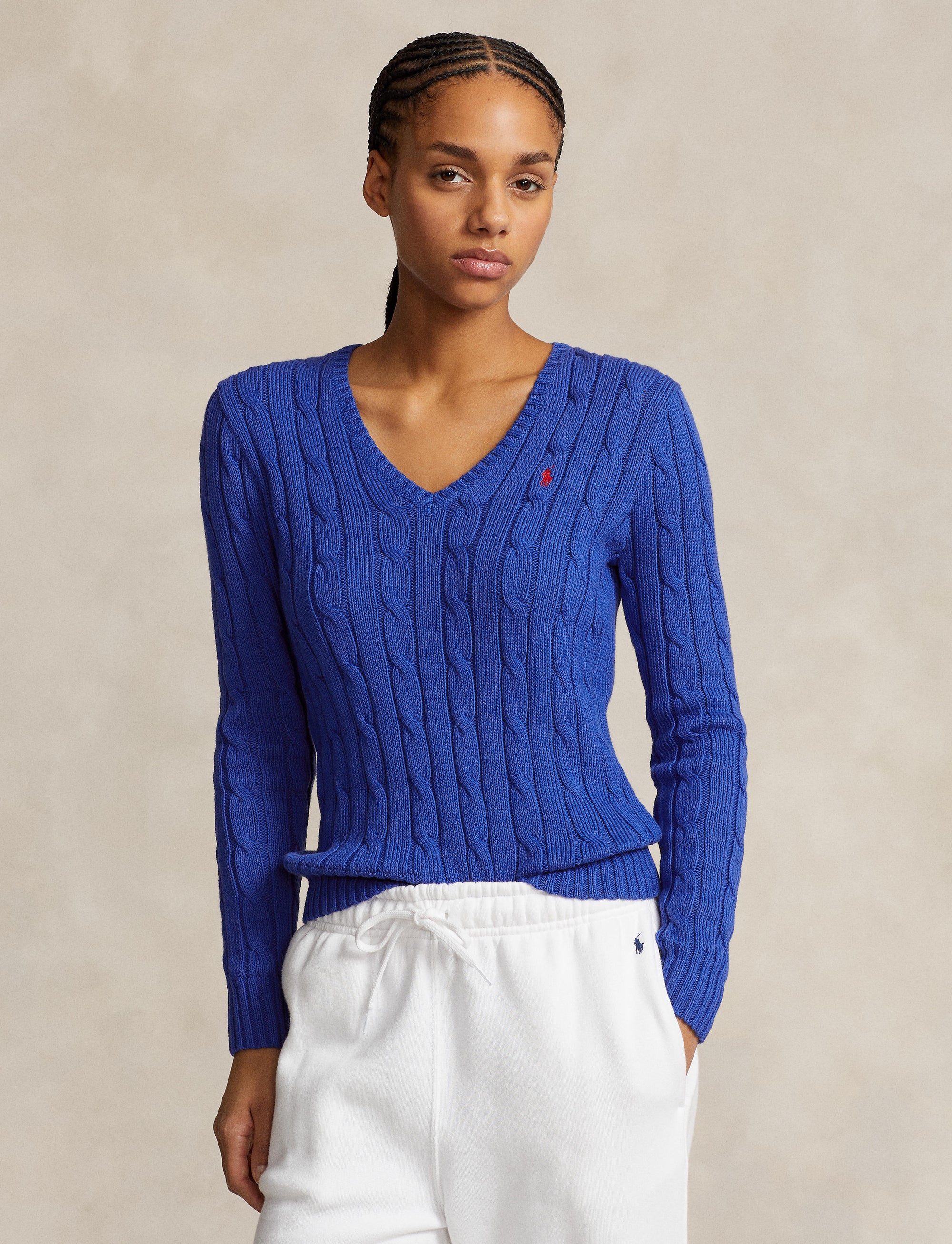 Pull Kimberly col en V torsadé en coton - Rugby Royal