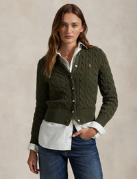 Cardigan torsadé à col rond en coton - Canopy Olive